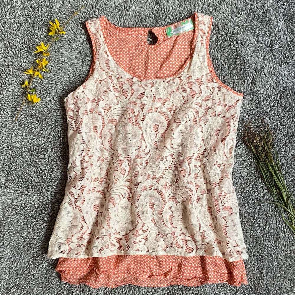 Orange Print and Lace Top